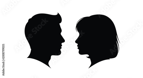 Quadro em tela Man and woman profile silhouettes facing each other silhouette