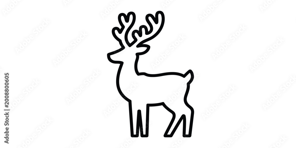 Fototapeta premium Simple black outline icon of a reindeer with antlers