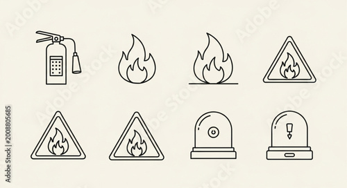 Εκτύπωση καμβά Fire Safety Icons Set Including Extinguisher Warning Signs and Alarm