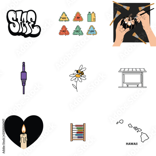 Abstract Recycling Illustration with Halftone Pattern and Eco Symbols