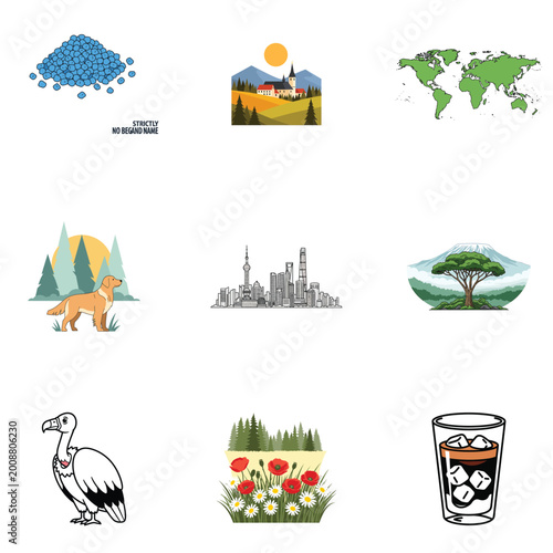 Abstract global connection illustration with world map and city icons