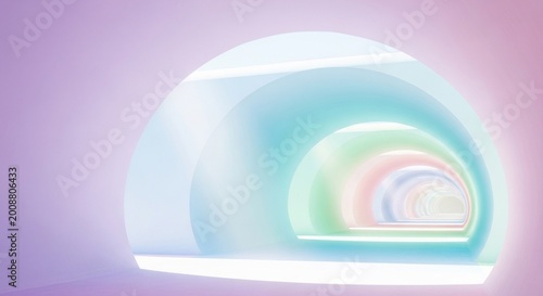 Abstract Futuristic Tunnel with Pastel Rainbow Hues.