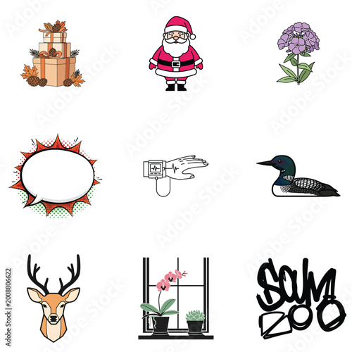 Whimsical Santa Claus and Gift Boxes Digital Pattern Illustration