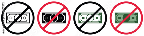 Bild auf Leinwand No cash vector icon set in minimal thin line style representing cashless payment