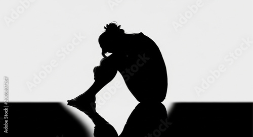 Fotografía Silhouette of a Person Sitting in Thought.