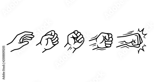 Obraz na plátně Step by step continuous line art of a closing hand forming a clenched fist and s