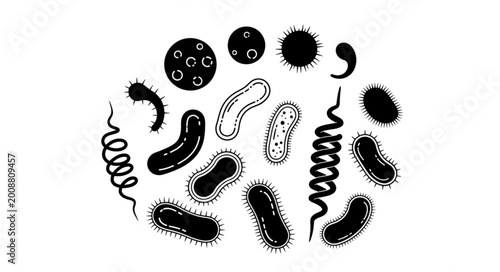 Tableau sur toile Collection of Diverse Bacteria and Microorganisms in Circular Arrangement