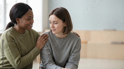 Psychologist comforting a student during a counseling session. Professional support for academic stress and mental health