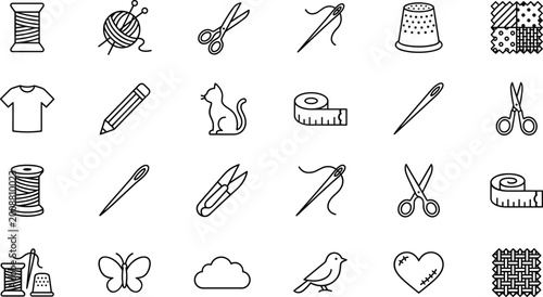 Cuadro en lienzo Minimal sewing and crafting line icons set with tools thread scissors needle fab