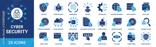 Cyber security icon set. Data protection symbol. Secured network solid icon collection. Technology concept. Vector illustration.