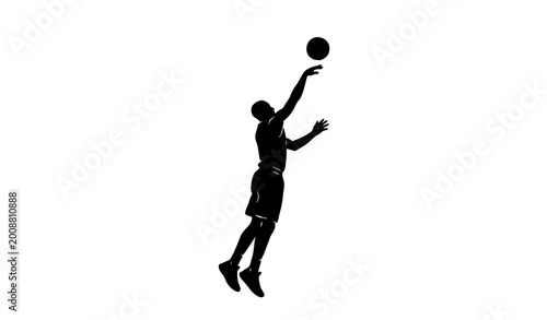 Photos Dynamic black silhouette vector illustration of basketball player jumping with r