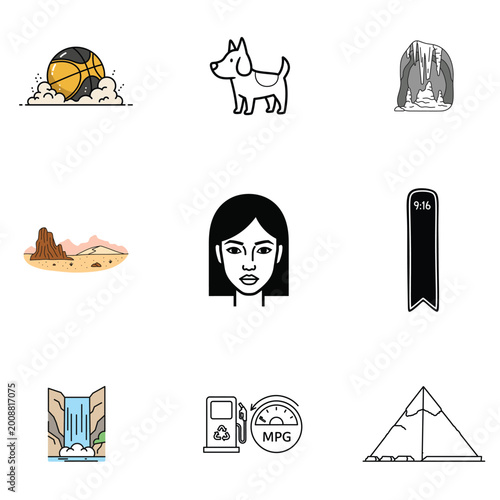 Abstract dog and basketball pattern illustration with blue grid