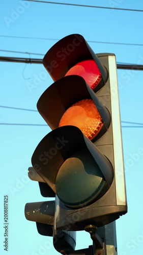 Traffic Light Changing Colors Green Yellow Red Close Up