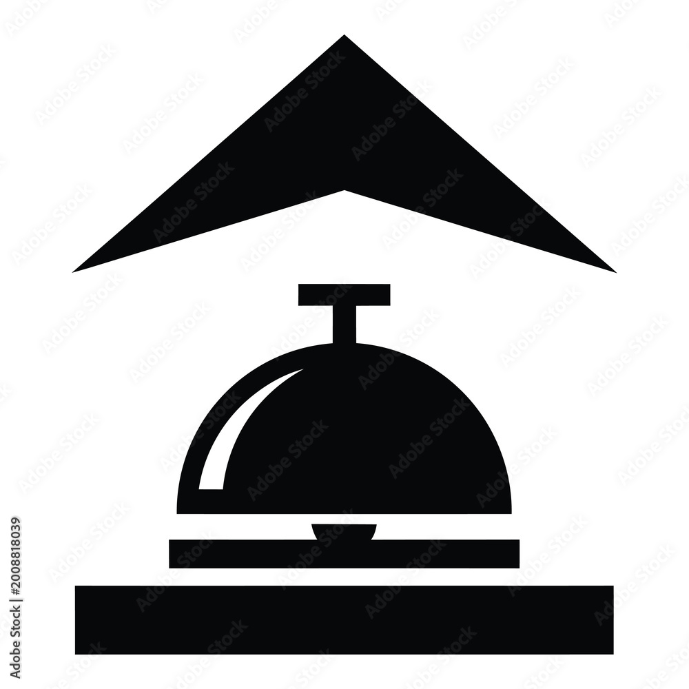 Fototapeta premium Black and white illustration of covered serving dish with triangular roof symbol icon