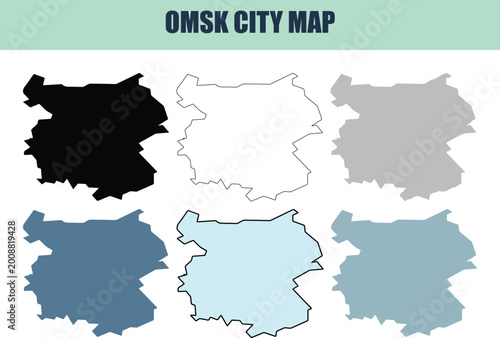 Cuadro en lienzo Omsk city map in six style fill stock fill stock and line art variations for gra