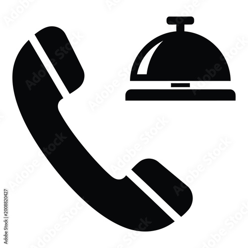 Obraz na płótnie Black telephone receiver and covered dish icon for food delivery service icon