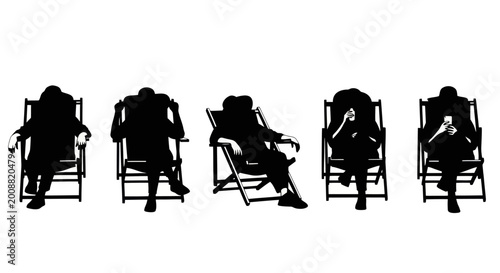 People sitting in folding chairs.