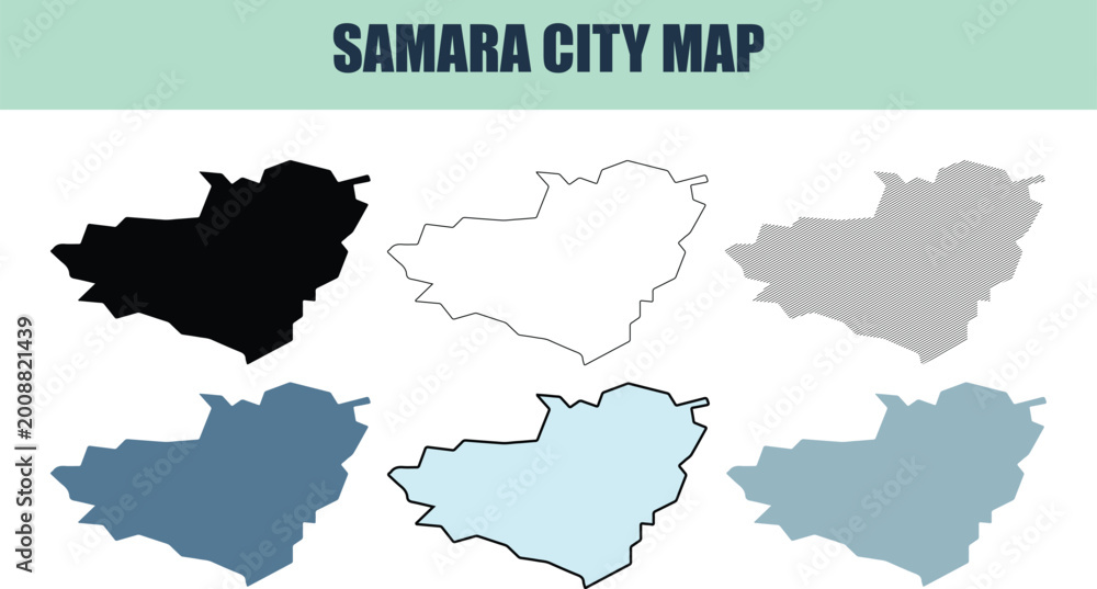 Obraz premium Samara city map in six style fill stock fill stock and line art variations for urban planning concepts