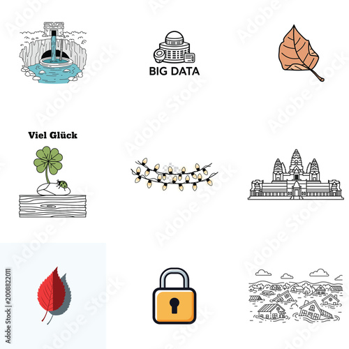 Abstract Digital Illustration with Big Data and Good Luck Symbols