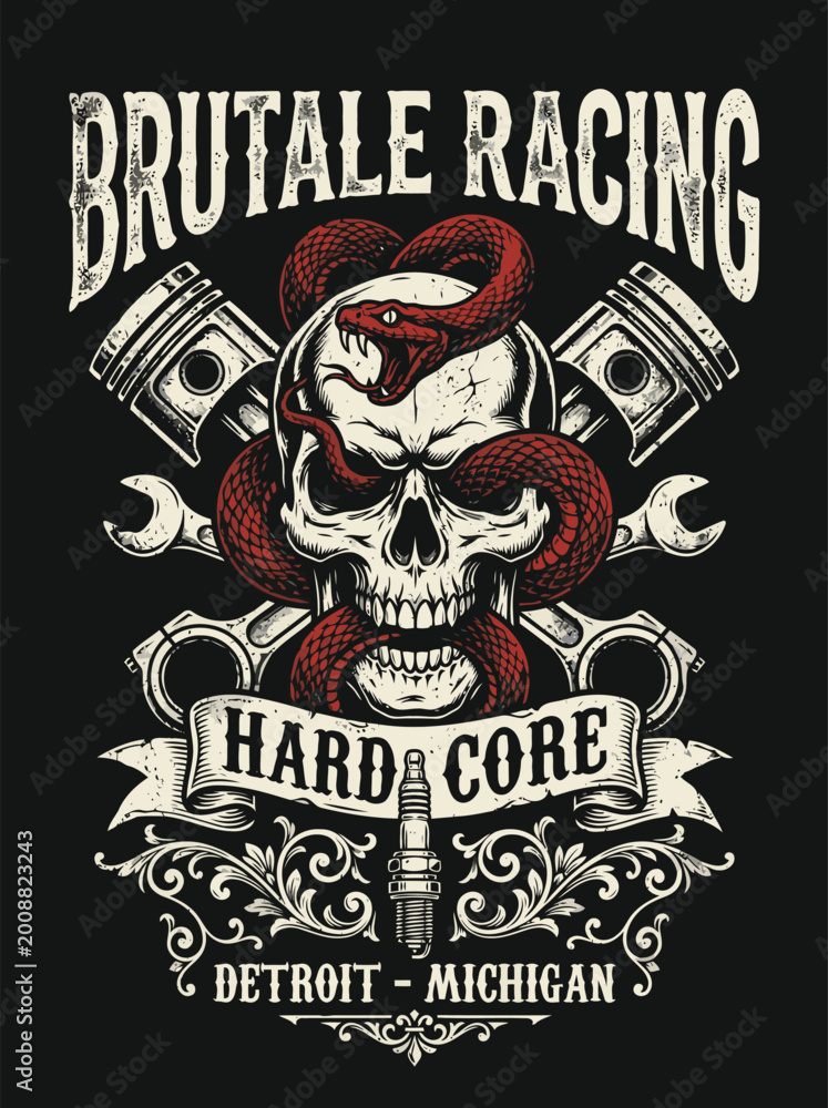 Fototapeta premium BRUTALE RACING skull vector image