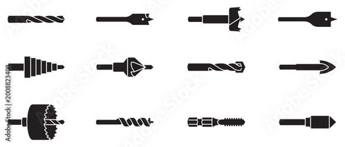 Fotografija Drill bit and hardware tool icon set