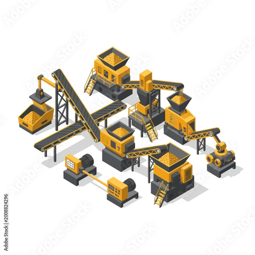 Isometric Mining and Quarrying Industry Plant Illustration.