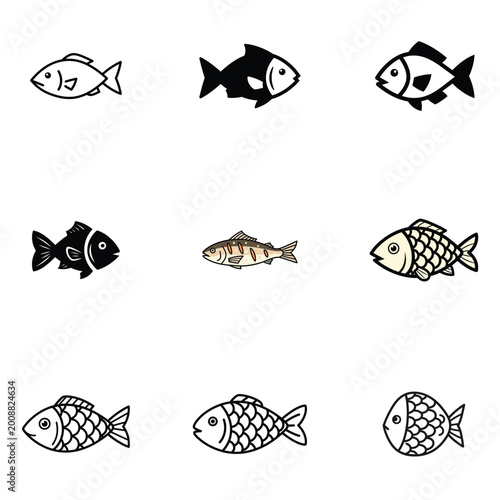 Abstract Blue Halftone Fish Pattern with Geometric Stripes