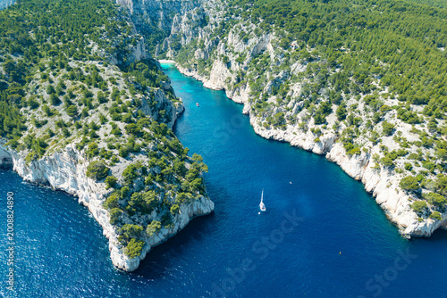 Tableau sur toile Calanque de Cassis in the Calanques National Park, Aerial view, Southern France