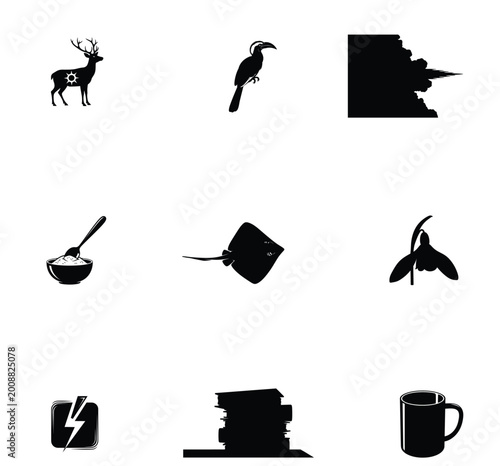 Seamless Abstract Pattern with Deer and Bird Silhouettes in Navy