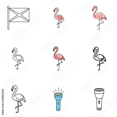 Flamingo bird and plaid geometric pattern vector illustration