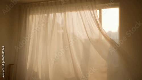 Sheer Curtains Blowing in Gentle Breeze, Natural Light, Cozy Home Ambiance