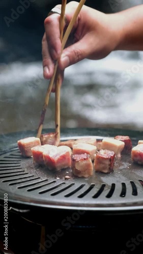Grilling Saikoro Beef in Slow Motion Outdoor Cooking