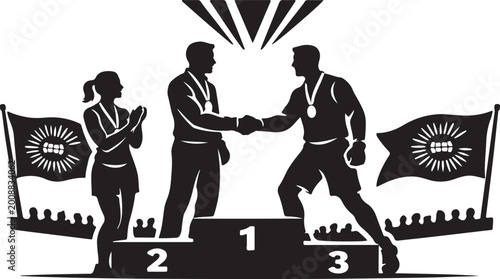 Tableau sur toile silhouette of commonwealth medal ceremony handshake