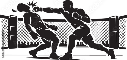 Принти на полотні silhouette of UFC fighter knockout punch in octagon