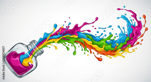 Colorful Paint Splash Emerging from Heart-Shaped Container.