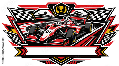 Red Racing Car with Checkered Flags.