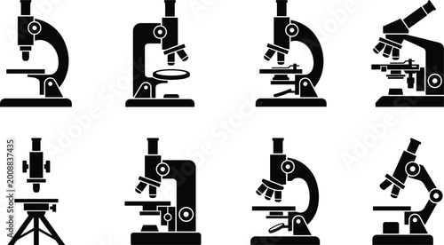 Obraz na plátně Set of professional microscope icons featuring various laboratory equipment silh