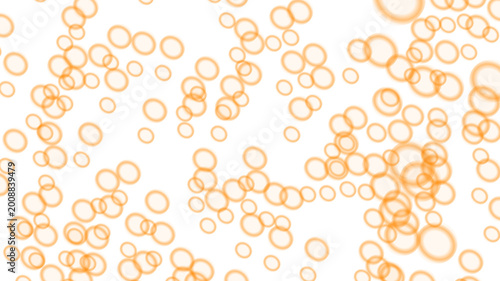 Orange glowing rings float across a dark background.