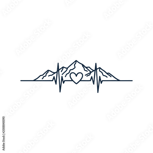 Photography Minimalist mountain peak design with a heart shape and a pulse line for hiking a
