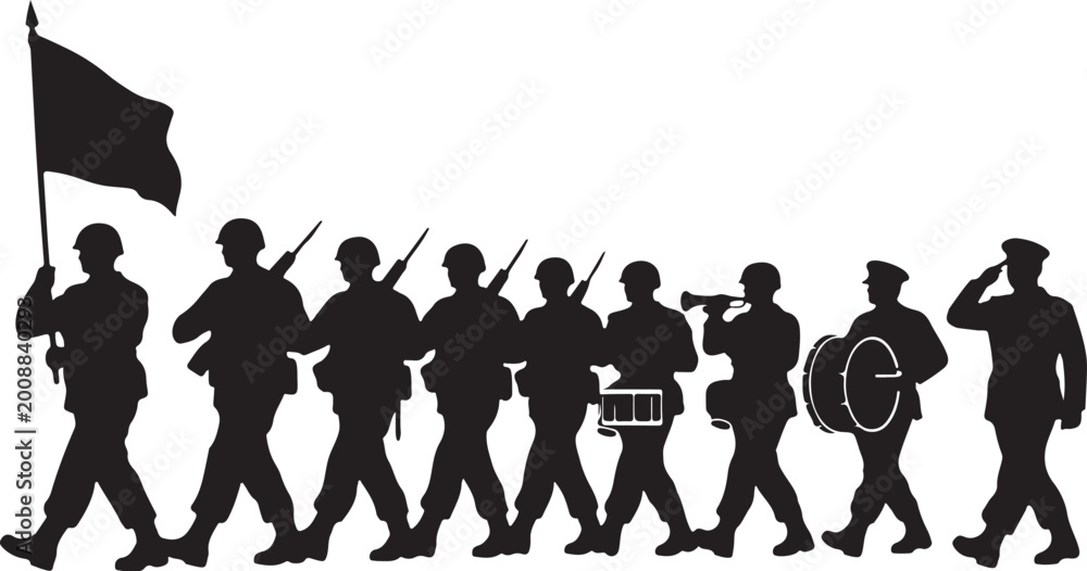 Obraz premium silhouette of armed forces parade marching 