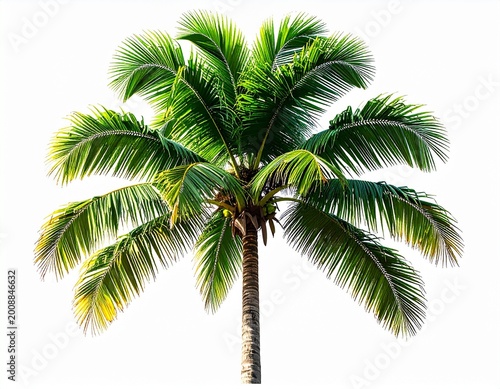 Coconut palm tree isolated on transparent background, tropical plant with green leaves, perfect for design, summer themes, and nature projects