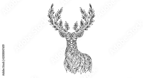 Tableau sur toile Whimsical Deer Illustration with Antlers Made of Leaves - Nature Spirit Art