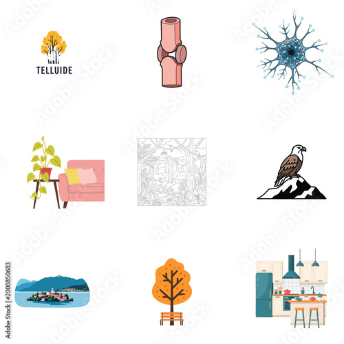 Abstract Scientific Digital Collage with Neuron and Nature Icons