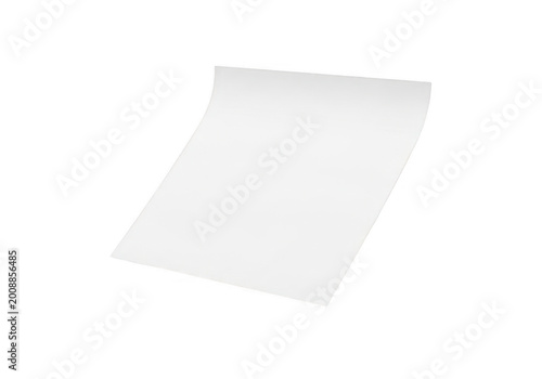 A single sheet of blank white paper with a curved top edge angled for a professional perspective isolated on transparent background
