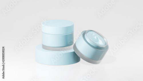 Obraz na plátně 2 packs of celeste colored pot cream bottles, pot cream bottles on celeste podiu