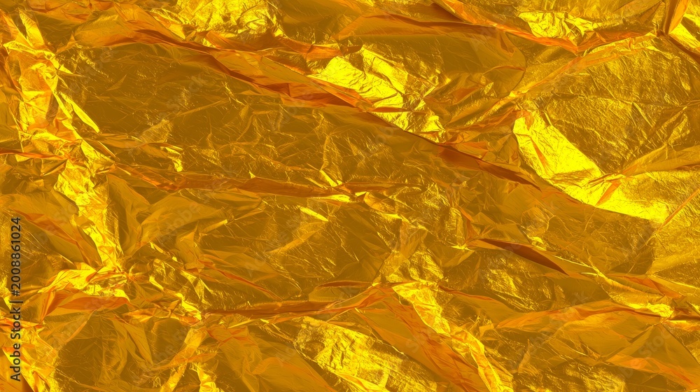 Naklejka premium Gold Christmas background foil wrinkled texture shiny crumpled wrapping paper festive golden backdrop seamless holiday pattern design with bright gilded rough surface for seasonal decoration