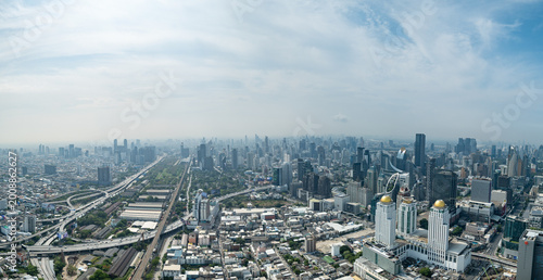 Bangkok skyline, aerial drone view daytime in 2026. Panorama view cityscape in downtown Bangkok, Thailand.