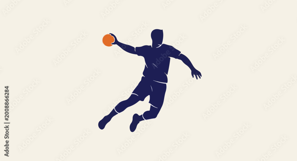 Obraz premium Stylized silhouette of a handball player mid-throw against a plain background