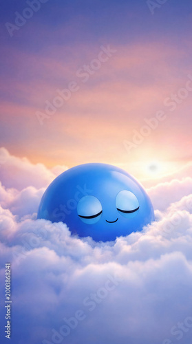 Whimsical Blue Mascot in Sunset