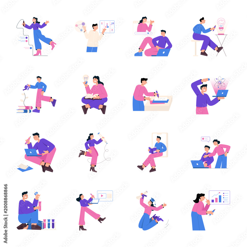 Fototapeta premium Pack of Education and Knowledge Flat Style Illustrations